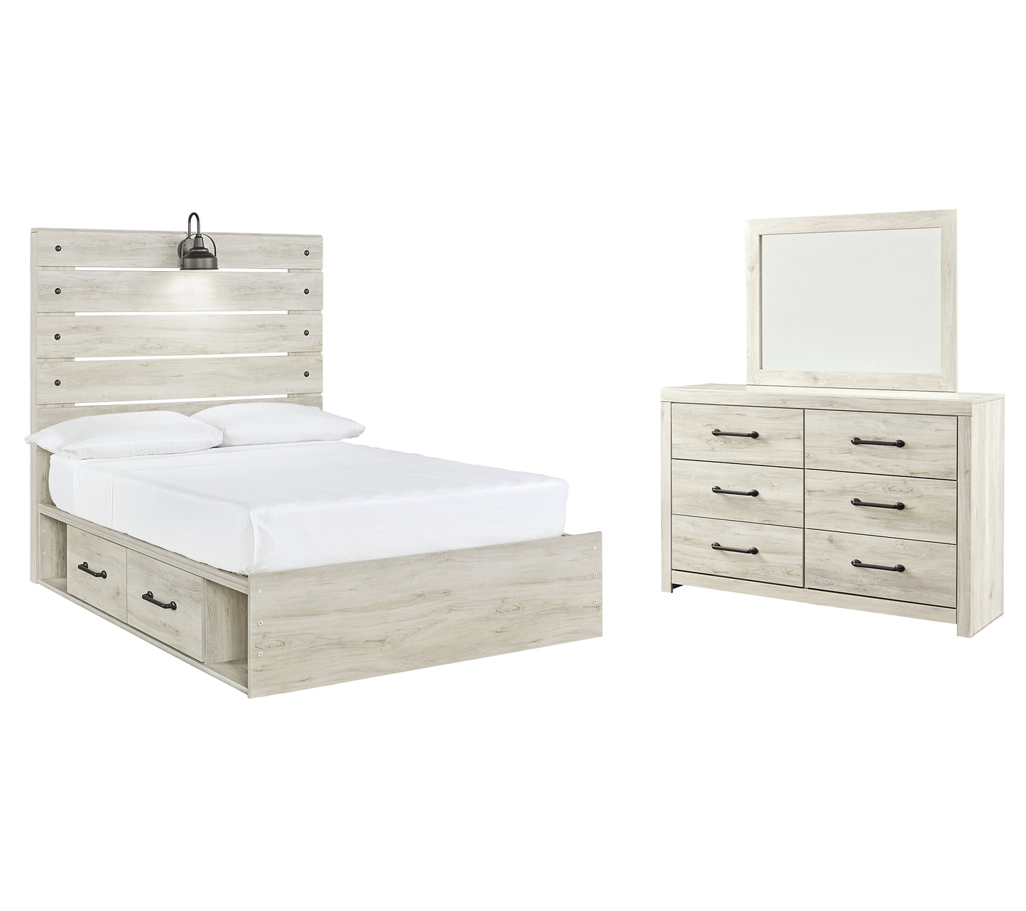 Cambeck Full Panel Bed with 4 Storage Drawers with Mirrored Dresser