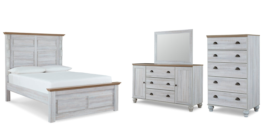 Haven Bay Queen Panel Bed with Mirrored Dresser and Chest
