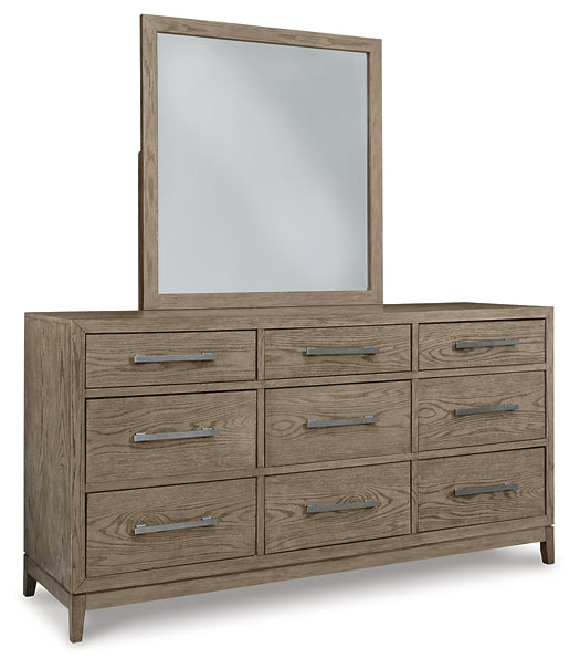 Chrestner King Panel Bed with Mirrored Dresser