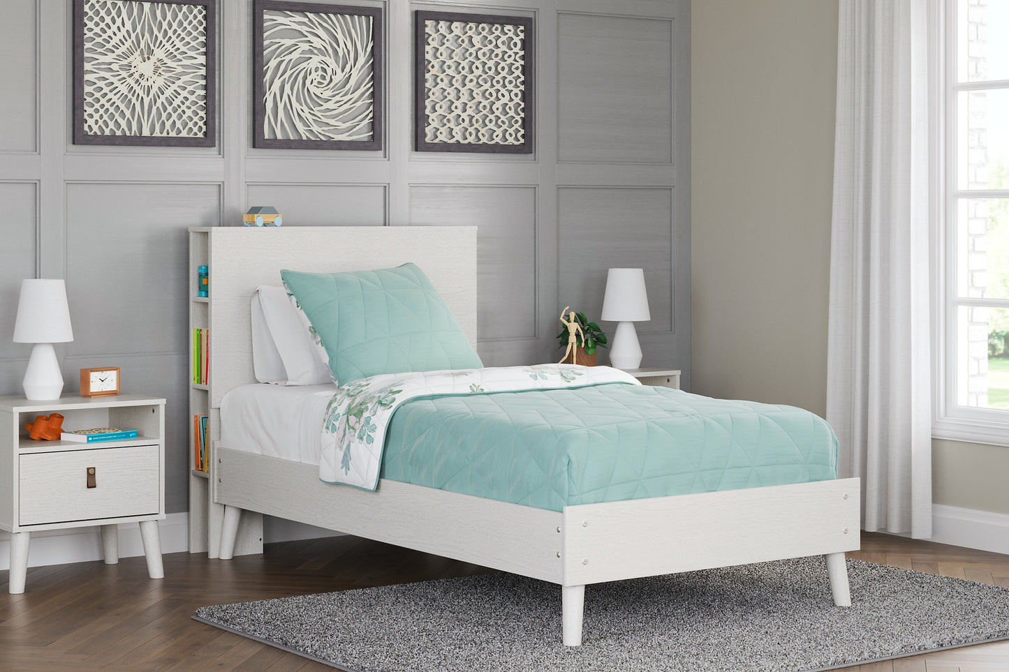 Aprilyn Twin Bookcase Bed with Dresser, Chest and 2 Nightstands
